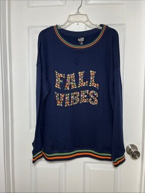 Feeling Festive NWT Navy Floral 'Fall Vibes' Crewneck Waffleknit top
